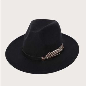 Black Fedora with feather decor